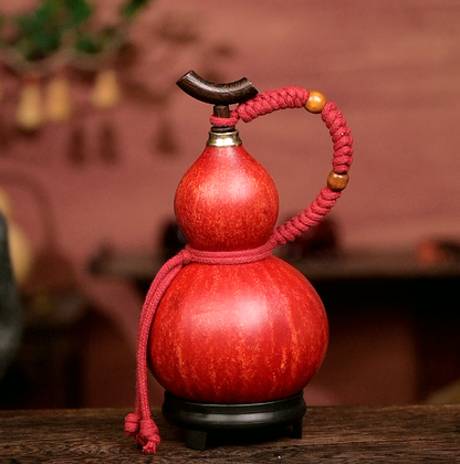 Approx. 250ml Urushi-Lined Gourd Bottle Dyed with Traditional Chinese Herbal Decoction