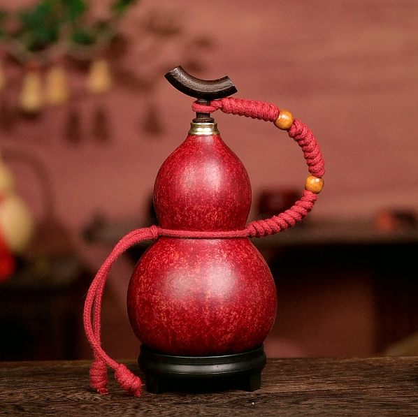 Approx. 250ml Urushi-Lined Gourd Bottle Dyed with Traditional Chinese Herbal Decoction