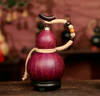 Approx. 250ml Urushi-Lined Gourd Bottle Dyed with Traditional Chinese Herbal Decoction