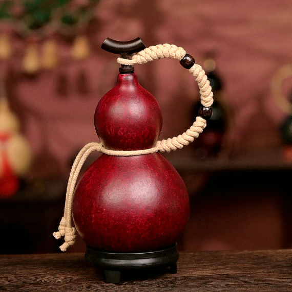 Approx. 250ml Urushi-Lined Gourd Bottle Dyed with Traditional Chinese Herbal Decoction
