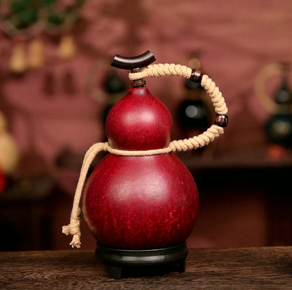 Approx. 250ml Urushi-Lined Gourd Bottle Dyed with Traditional Chinese Herbal Decoction