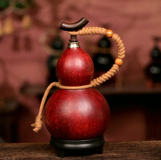 Approx. 250ml Urushi-Lined Gourd Bottle Dyed with Traditional Chinese Herbal Decoction