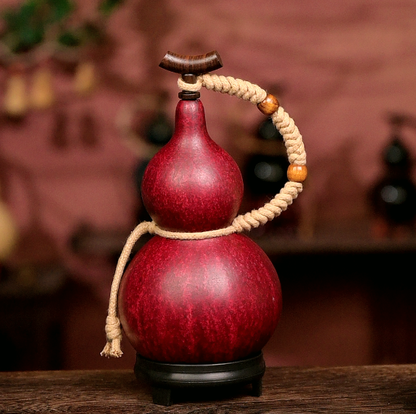 Approx. 250ml Urushi-Lined Gourd Bottle Dyed with Traditional Chinese Herbal Decoction